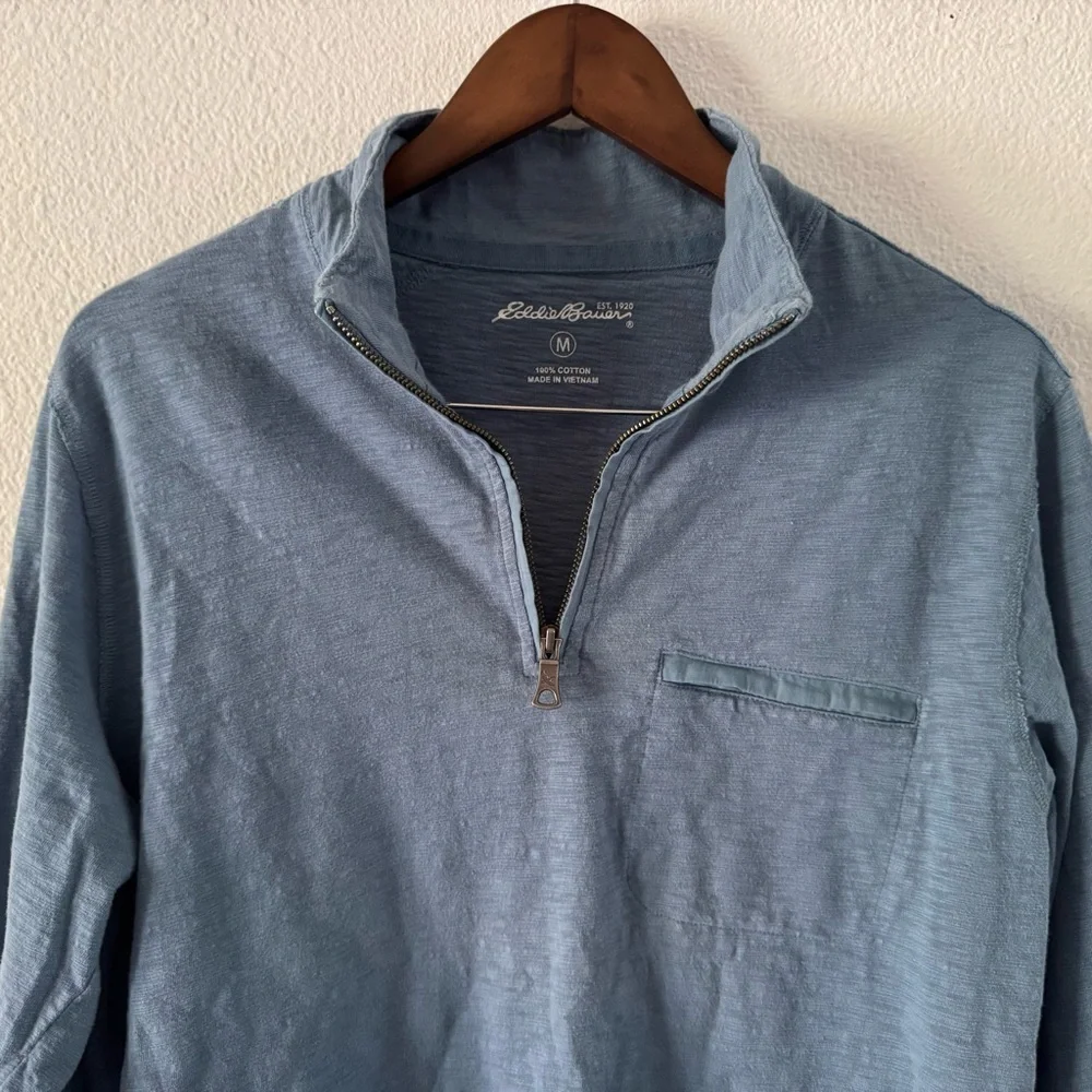 Eddie Bauer Blue Quarter Zip Cotton Pullover Outdoor Medium Athleisure Casual